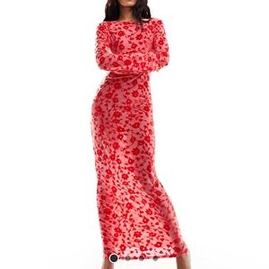 Elegant Red Floral Women's Dress
